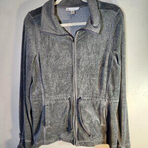 Shanghai Red Gray Soft Knit Zip Front Tie Waist Sweatshirt Size Small